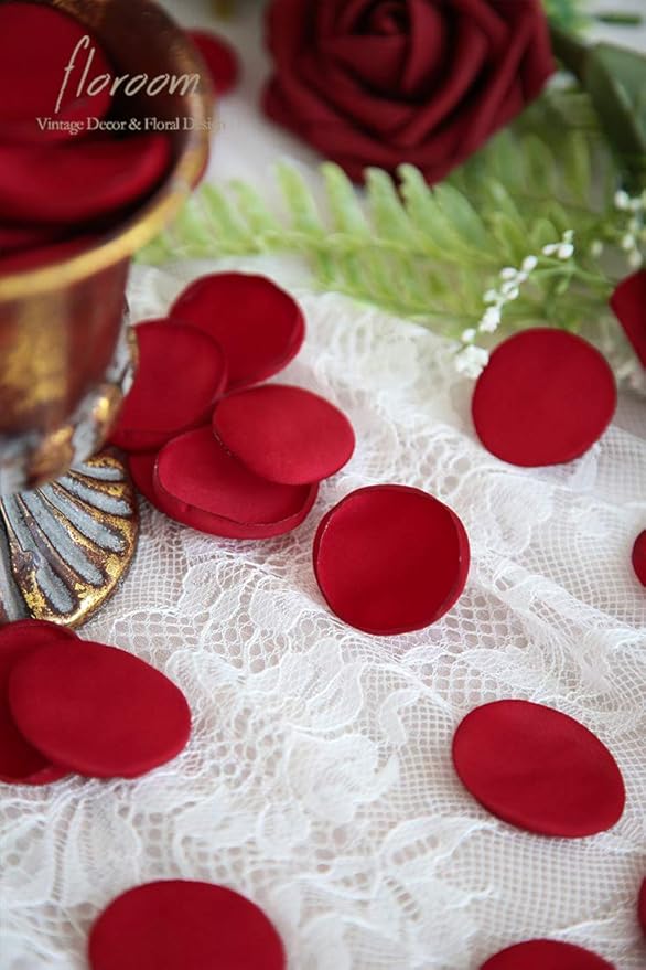 Floroom 300pcs Rose Petals Dark Red Faux Silk Flower Petals for Wedding Flower Girl Basket Aisle Scatter Dinner Table Centerpieces Party Confetti Bridal Shower Romantic Night Decoration