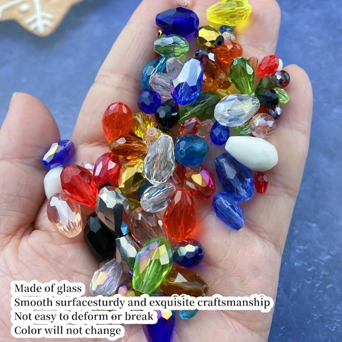 50pcs 10x15mm Teardrop Crystal Glass Beads Vertical Hole Faceted Glass Teardrop Spacer Beads for Bracelets Necklace Earring DIY Jewelry Making Craft(Amber)