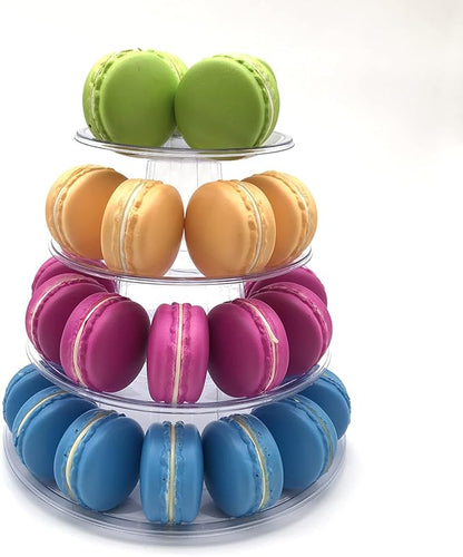 2 Set 4 Tier Macaron Display Stand Round Macaron Tower Cake Stand Dessert Cupcake Stand Cookie Tray Rack Desserts Display for Wedding Birthday Party Baby Shower Bakery Decor