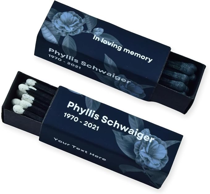 Customizable Funeral Matchboxes – Set of 10 – Memorial Design – Colorful Matchsticks – Perfect for Funeral Services & Remembrance (2" Matchsticks, Remembrance #1)