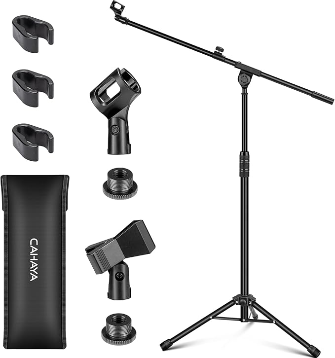 CAHAYA Dual-use Tripod Microphone Stand Boom Arm Floor Mic Stand Portable with Carrying Bag and 2 Mic Clips for Singing Performance Wedding Stage Meeting Live CY0311