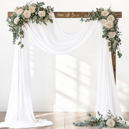 White Elegant Arch Draping Fabric 2 Panels Outdoor 29" × 20Ft Sheer Chiffon Curtain Drapes for Fall Wedding Ceremony Birthday Party Garden Brunch 2 Panels