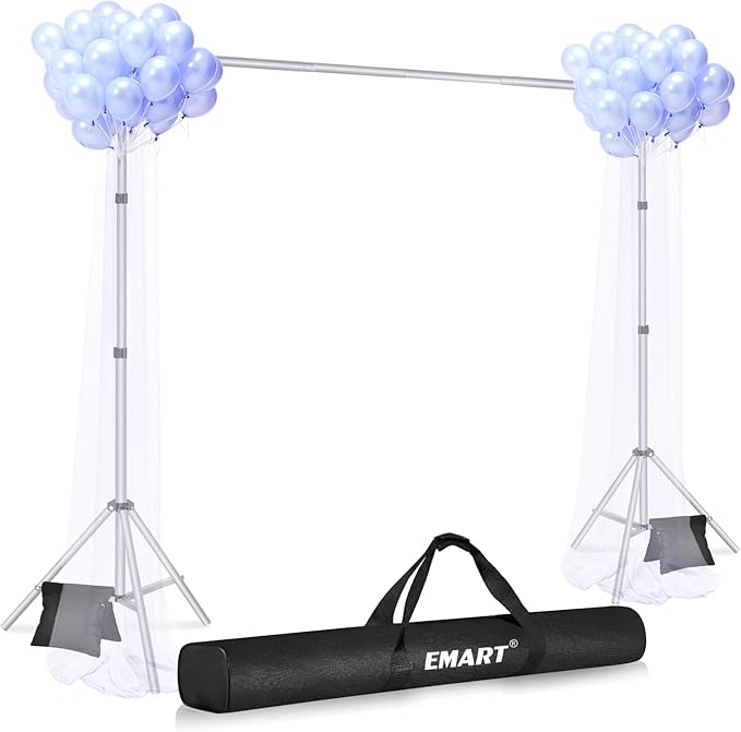 EMART Backdrop Stand 10x7ft(WxH) Photo Studio Adjustable Background Stand Support kit with 2 Crossbars, 8 Clamps, 2 Sandbags and Carry Bag for Parties, Events Decoration, Wedding, Photography -Silver