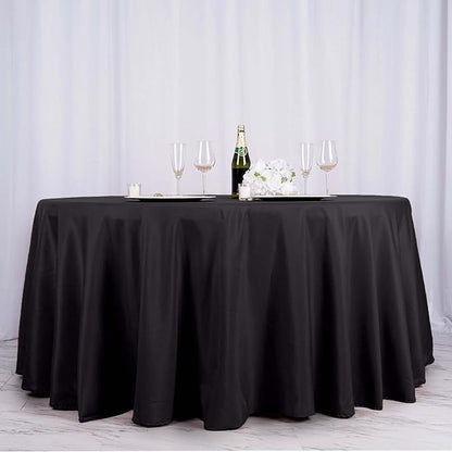 Efavormart Round Tablecloth, 132 Inch Stain & Wrinkle Resistant Washable Table Cloth, Decorative Polyester Fabric Table Cover for Banquet, Wedding, Dining- Black