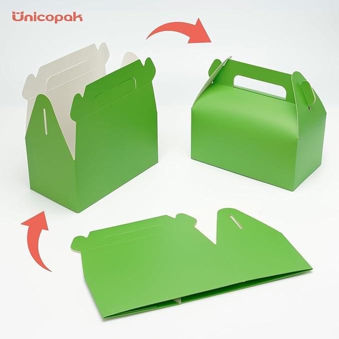 UnicoPak 30 Pack Green Gable Treat Boxes Party Favor Goodie Bag Boxes for Candy Treats Snacks Cookie Toys for Birthday Party Special Events, 6.5x3.5x3.5 Inches