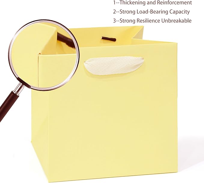 Yellow Paper Gift Bag 4 in Paper Box Small Square Bottom Kraft Paper Bags with Handles for Wedding Baby Shower Birthday Party (Yellow, 4 x 4 x 4 in, 10 CT)