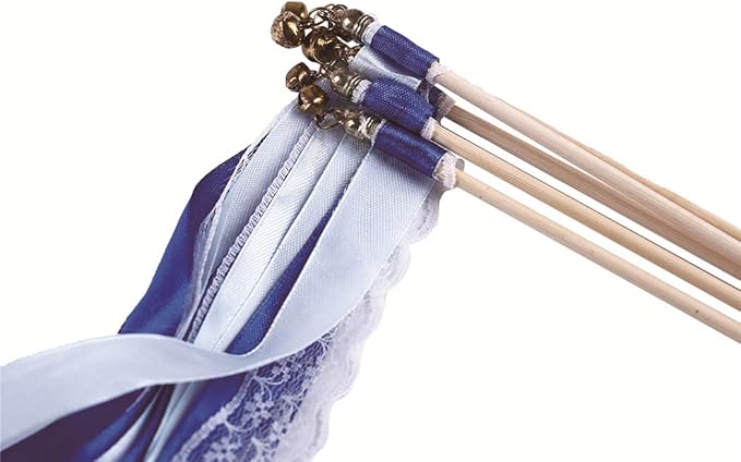 30pcs Lace Ribbon Stick Wands Christmas Birthday Party Streamers Wands Fairy Stick for Wedding Activities (Royal Blue+Lace)