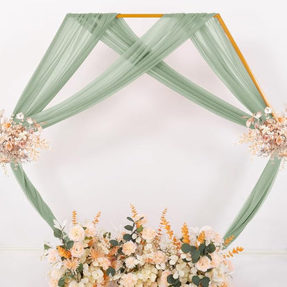 MLMC Sage Green Wedding Arch Draping Fabric 2 Panels 29" x 20 FT Extra Long Gauze Drapes Sheer Backdrop Curtains 6.6 Yards Outdoor Drapery Panels for Wedding Ceremony Party Ceiling Decoration
