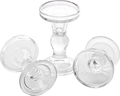 Okllen Set of 6 Glass Candle Holders, Clear Pillar Taper Candlestick Crystal Tealight Candle Holder Stand for Dinner Table, Wedding Centerpieces, Living Room, Home Decor