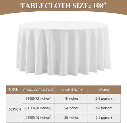 Round Tablecloth 6 Pack 108 Inch White Tablecloths Washable Decorative Linen Polyester Table Clothes Cover for Dining Table Banquets Buffet Parties and Wedding