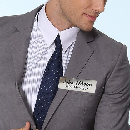 SINYUDUN Custom Engraved Name Tag Badges for Business, Personalized Identification with Pin, Magnetic, Adhesive, or Blank Backing, 1.5"x3", Rose Gold/Black Text