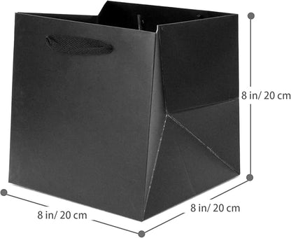 Black Paper Gift Bag Small Square Bottom Kraft Paper Bags with Handles for Wedding Baby Shower Birthday Party (Black, 8 x 8 x 8 in, 10 CT)