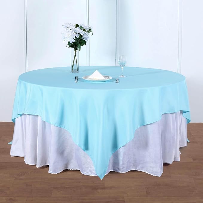 Efavormart 90" Square Polyester Table Overlay for Wedding Kitchen Dining Events - Blue