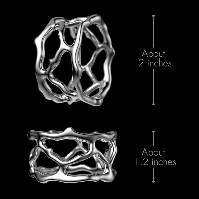 Napkin Rings - Unique Silver Coral Design, Elegant Stainless Steel (Set of 2)