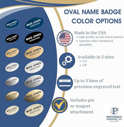 Custom Engraved Name Tag Badges – Personalized Identification with Pin or Magnetic Backing, 3.2 Inch Oval, European Gold/Black
