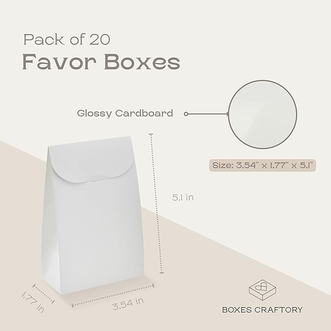 Boxes Craftory Pack of 20 Party Favor Boxes (3.54 x 1.77 x 5.11 inch) - Ideal for Wedding, Baby Shower and Bridal Shower - White