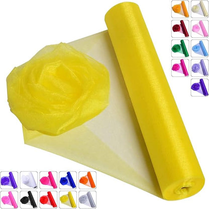 Crystal Organza Fabric Tulle - 16" by 50 Yards Sheer Fabric for Wedding Party Decoration Bridal Shower Tutu Roll Netting Spool Ribbon Wrapping (Yellow)