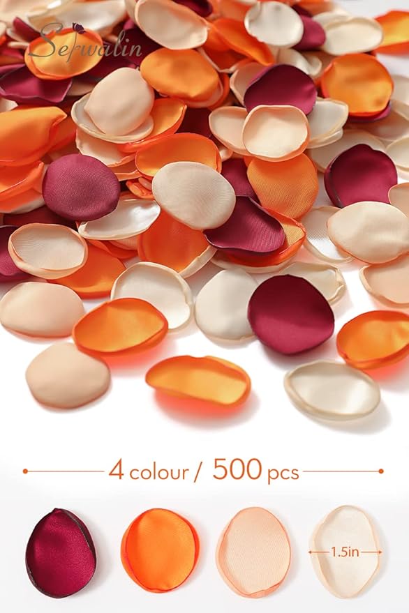 Serwalin 500Pcs Silk Rose Petals Flower Petals for Weddings Burgundy Gold White Petals Fake Orange Petals for Aisle Flower Girl Basket Bridal Shower Table Decor (4 Color Mixes)