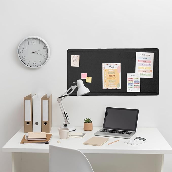 Bulletin Board, 35 x 17 1/2 inches Felt Board - Decorative Pin Board, Cork Board Alternative for Wall, Foldable Picture Board Self-Adhesive Vision Board Prayer Board with 20 Pushpins Black