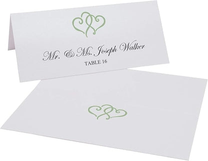 Linked Hearts Place Cards, Sage (Choose Color), Set of 25, Pre-cut and Scored - Wedding, Party, Dinner, and Special Events - Made in the USA