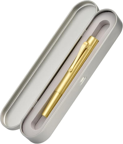 Hongdian M2 Mini Brass Fountain Pen with Bent Nib, Sleek Shape Short Pocket Travel Pen (Glossy Brass)