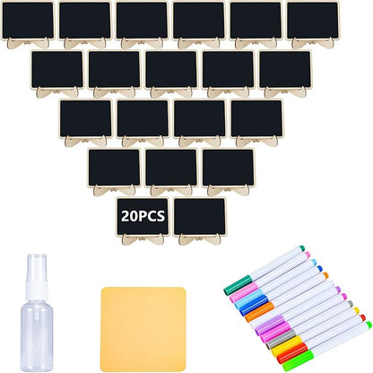 20 Pcs Mini Chalkboard Signs with Stand, Food Signs for Party Buffet, Table Numbers, Place Cards Display, Weddings, Buffet, Small Blackboards Wood Little Chalkboard