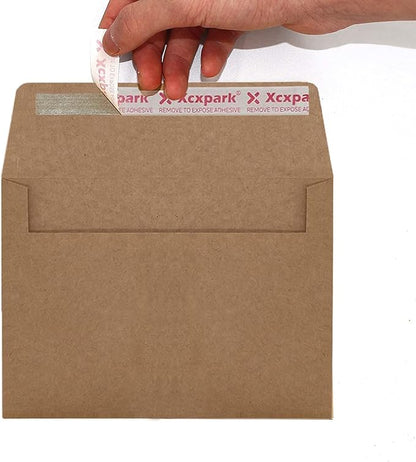 250 Qty Printable A9 Invitation Envelopes 5.75 x 8.75 Cards, Self Seal 120GSM Brown Paper Envelopes for Invitations, Papers, Photos, Documents, Wedding, Baby Shower, Easy to Seal and Peel