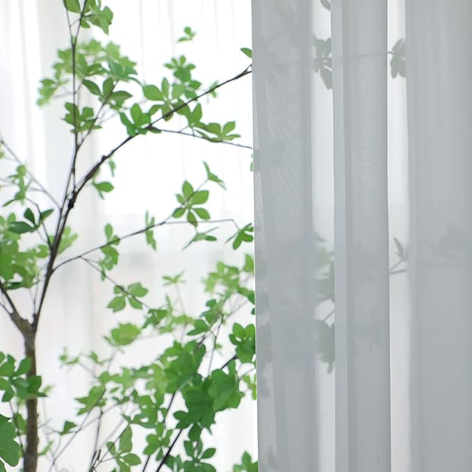 L&TEC Window Light Gray Sheer Curtains 90 Inches Long 2 Panels Sheer Curtain Basic Rod Pocket Panel for Bedroom Children Living Room Yard Kitchen (Light Gray, 52" W x 90" L | 2 pcs)