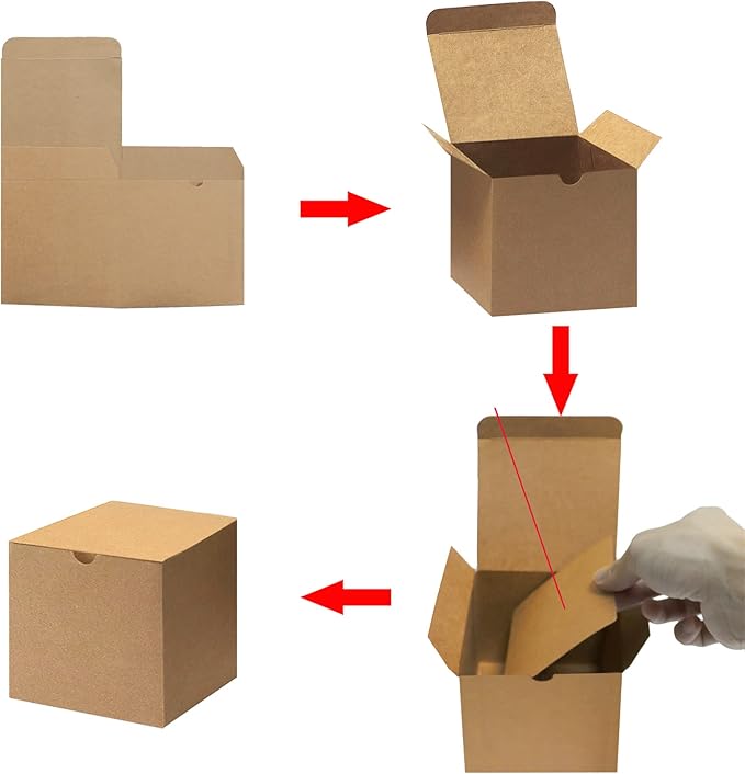 Bonfasvo Gift Boxes 30 Pack 4x4x4 inches Brown Fold Kraft Paper Boxes Bridesmaids Proposal Box Cupcake Boxes Easy Assemble Boxes with Lids for Wedding Birthday Party Christmas