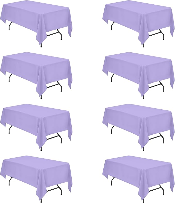 BRILLMAX 8 Pack Lavender Tablecloths for 6 Foot Rectangle Tables 60 x 102 Inch - 6ft Rectangular Bulk Linen Polyester Fabric Washable Cloth Cover for Wedding Reception Banquet Birthday Party