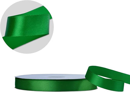 5/8" Wide x 100 Yards Single Face Polyester Satin Ribbon, Satin Ribbon for Crafts, Gift, Hair Bows, Wedding Party Decoration, Bow Making & Other Projects (Green)