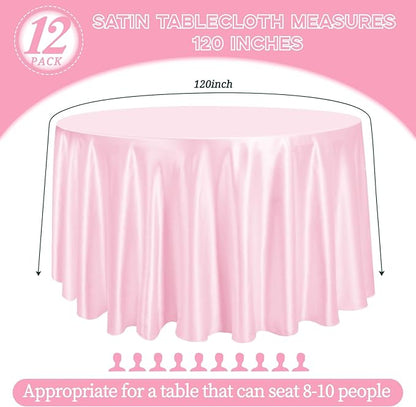 fani 12 Pack 120 Inch Light Pink Satin Tablecloth - Silky Round Tablecloth Overlay Smooth Fabric Table Cover, Bright Table Decoration for Wedding Party Banquet Events Restaurant Kitchen Dining