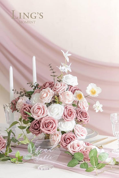 Ling's Moment Artificial Flowers, 25Pcs 3" Roses in Dusty Rose Shades, Realistic DIY Foam Floral Decor for Wedding Bouquets/Centerpieces, Outdoor Party Backdrops, Room/Table, and Garden/Pot Decoration