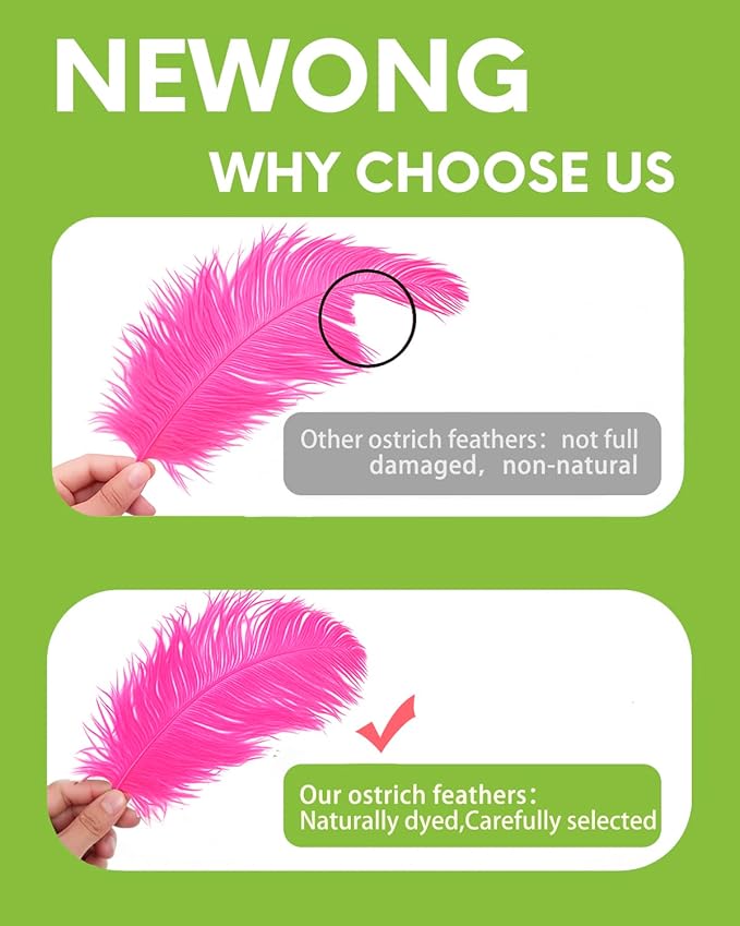 NEWONG 30pcs Hot Pink Ostrich Feathers Natural Bulk 9-12inch(23-30cm) Vase Craft Wedding Home Party Centerpieces Christmas Day Decoration