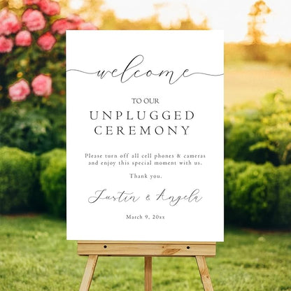 Unplugged Ceremony Wedding Yard Sign – Minimalist Outdoor Sign – Custom Name & Date – Acrylic or Plastic Board