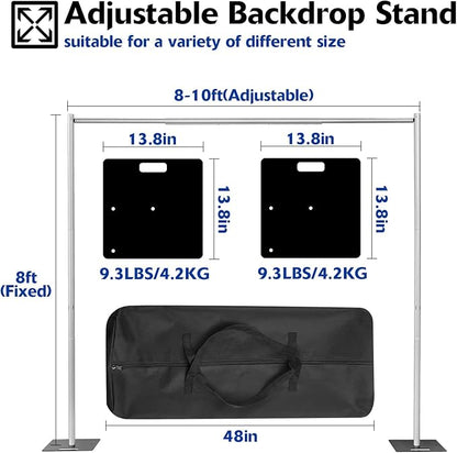 Pipe and Drape Backdrop Stand,8ft x 10ft Backdrop Stand, Adjustable Metal Heavy Duty Wedding Background for Parties Birthday Party Baby Shower Wedding Decorations