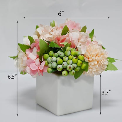 LADADA Artificial Hydrangea Flower Arrangement in Ceramic Vase and Vase Home Decoration Artificial Flower (Pink)