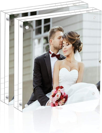Magicool Premium Acrylic Photo Frame- Magnet Photo Frame -Double Sied Thick Desktop Frames (4x4 2pack)