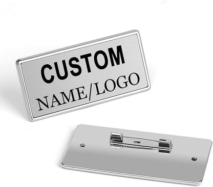 Custom Name Tags ID Badges with Logo Name Personalized Name Badges Name Tag ID Badges with Pin Backing Customizable Name Tags for Business Offices Stores Restaurant, 1.5x2.8 in, 100PCS