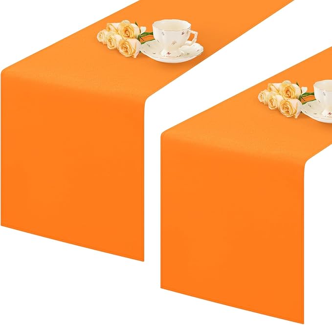 2 Pack Orange Table Runner 12 x 60 Inch Solid Color Farmhouse Runners Coffee Table Dresser for Daily Party Home Decoration
