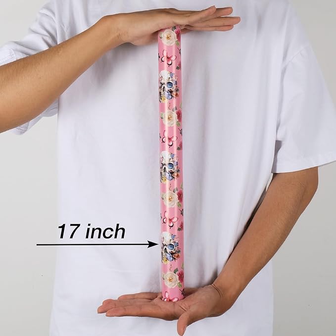Aimyoo Gothic Wrapping Paper Roll, 17 Inch X 16.5 Feet Skull Floral Butterfly Design Gift Wrap Paper for Mother's Day, Birthday Bridal Shower