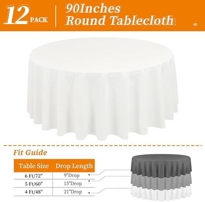 12 Pack Round Tablecloth 90 Inch - Ivory Polyester Table Cloth for Round Table, Premium Ivory Tableclothes Washable Fabric Table Cover for Wedding Party Banquet Restaurant Reception Dining