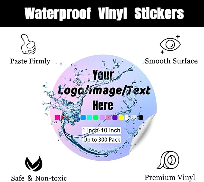 Custom Stickers for Weddings, Birthdays & Businesses - Personalized Labels with Your Logo - Waterproof, Fade and Heat Resistant - Pack of 100-1000 (Wreath B, 2.5 Inch)