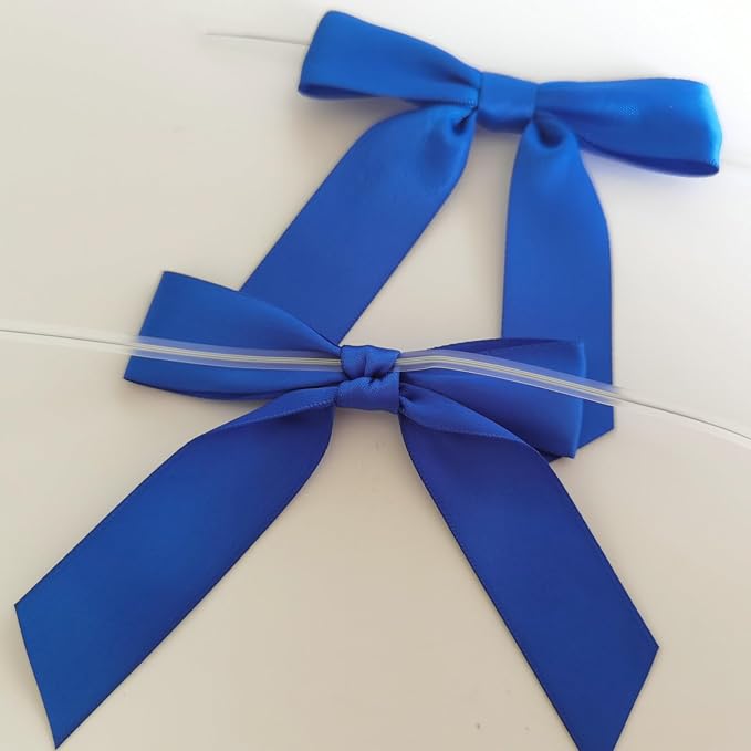 50pcs/Bag 3-1/2" Blue Satin Ribbon Bows with Twist Ties for 4th of July Independence Day Gift Wrapping Packing Holiday Decoration(Blue)