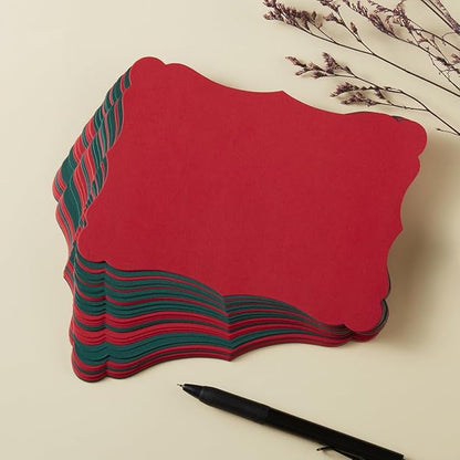 50 Pack Christmas Blank Kraft Cards Cardstock Thick Paper Brown Greeting Cards for DIY Gift Card Menus, Baby Shower and Wedding Invitations (Christmas Red/Green, 5x7IN)