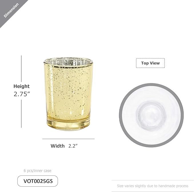 WGV Gold Speckled Tea Light Votive Candle Holder 2.2x2.75, Small Tiny Utility Cylinder Mercury Glass Vase, Home Accent Decor, 1 Pc