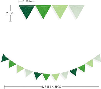 Green Party Decorations Ombre Green Felt Hanging Triangle Mini Bunting Pennant Banner Flag for Birthday Wedding Baby Shower Engagement Spring Summer St Patrick's day Party Classroom Nursery Decor