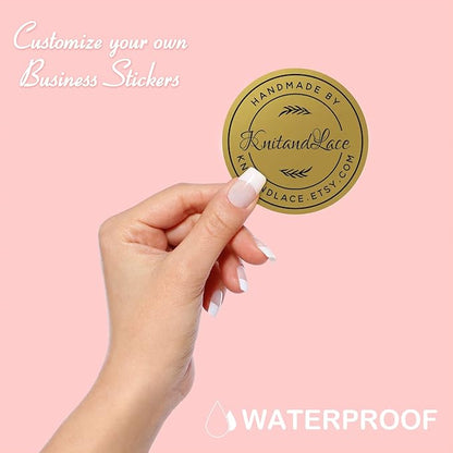 Custom Business Logo Stickers, Personalised Logo Labels - Any Shape, Waterproof, Perfect for Branding & Packaging. Glossy Finish (Golden Lustre)