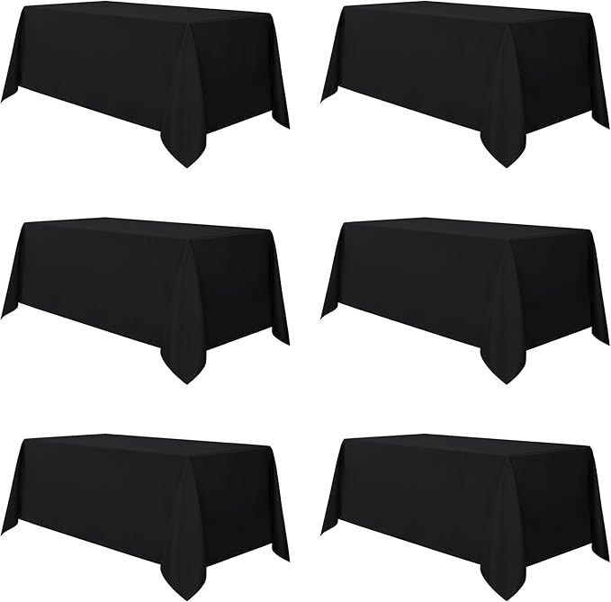 sancua 6 Pack Black Tablecloth 90 x 132 Inch - Rectangle Table Cloth for 6 Feet Tables Stain and Wrinkle Resistant Washable Polyester Table Cover for Dining Wedding Banquet Party Buffet Restaurant