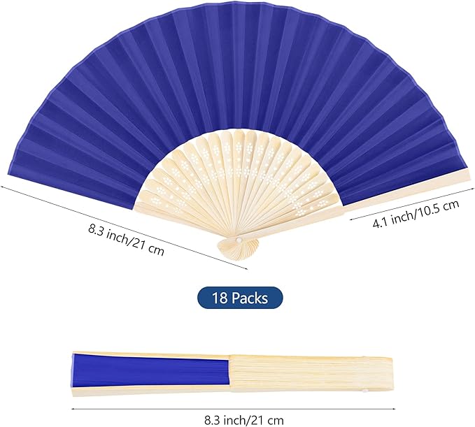 Aneco 18 Pieces Handheld Fans Cloth Hand Fans Bamboo Folding Fans for Wedding Decoration, Church Wedding Gifts, Party Favors, DIY Decoration (Royal Blue)